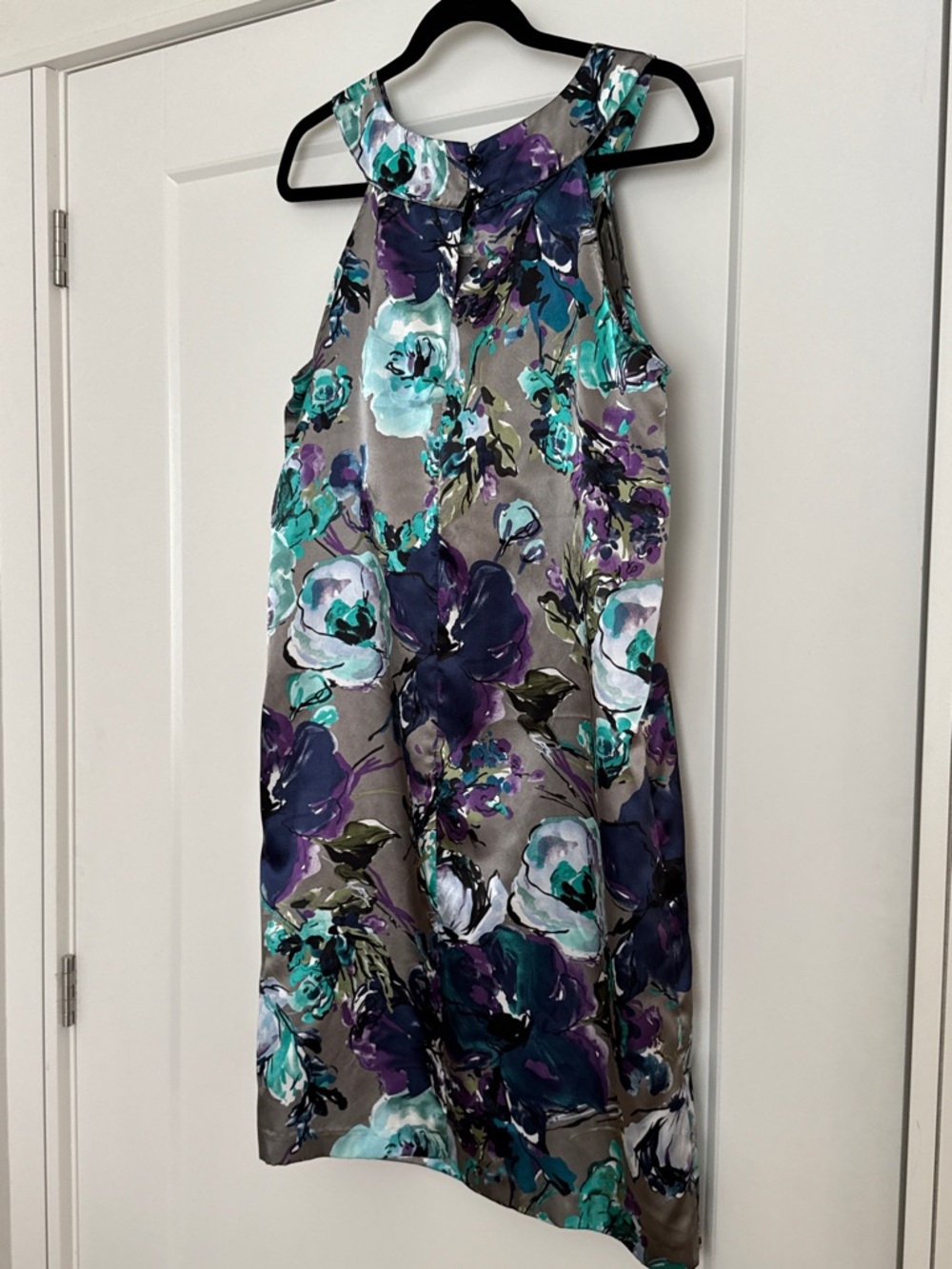 Denver Hayes Teal, Purple & Gray Floral Halter Mini Dress - Picture 2 of 3
